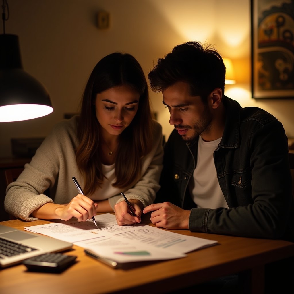 Family sitting together reviewing a household budget